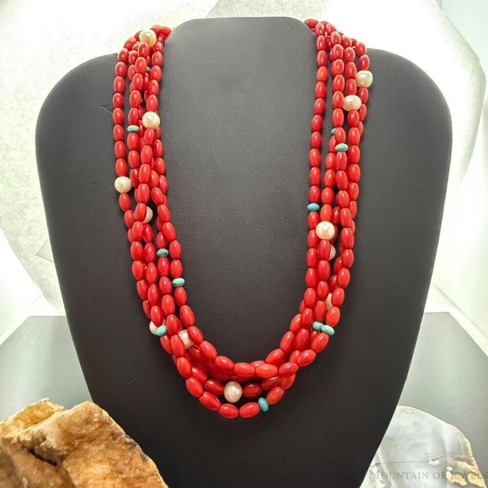 Carolyn Pollack Brass 5 Strands Red Jasper Beads 17"-20" Necklace For Women